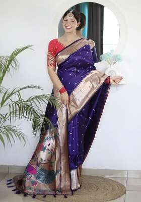 Violet Silk Saree Set with Embroidery for Diwali | Wedding & Festive Wear