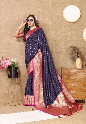 Blue Jacquard Silk Saree Set