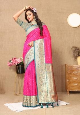 Pink Jacquard Silk Saree Set