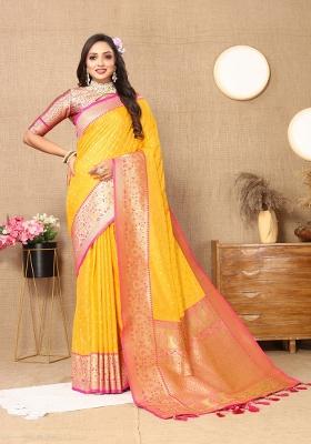 Mustard Jacquard Silk Saree Set
