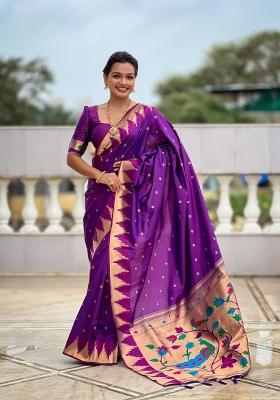 Magenta Jacquard Silk Saree Set