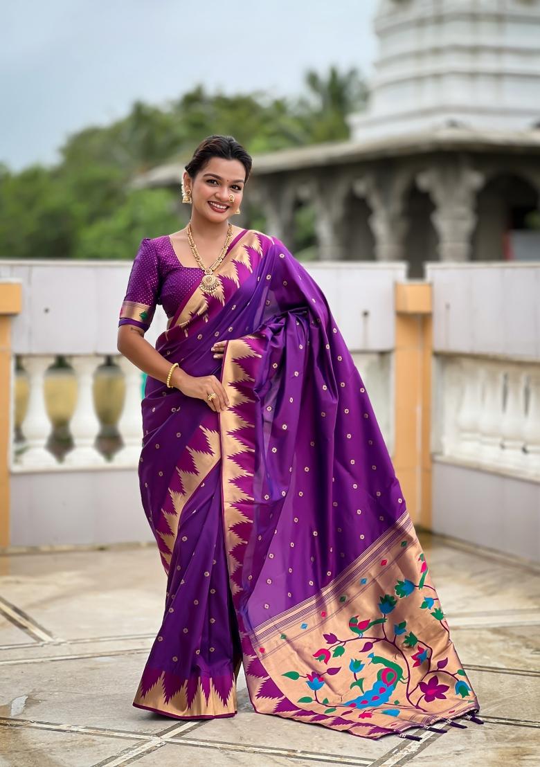 Magenta Jacquard Silk Saree Set - Indya