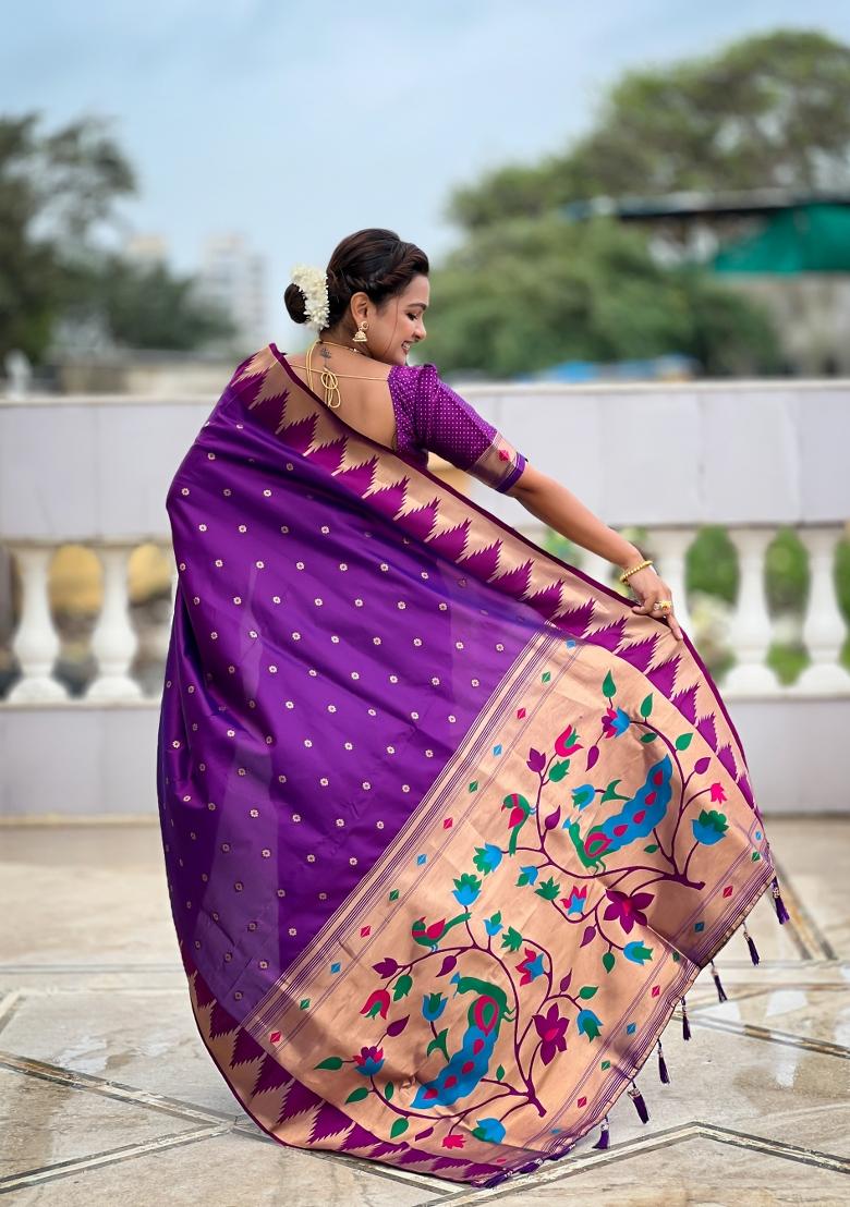Magenta Jacquard Silk Saree Set - Indya