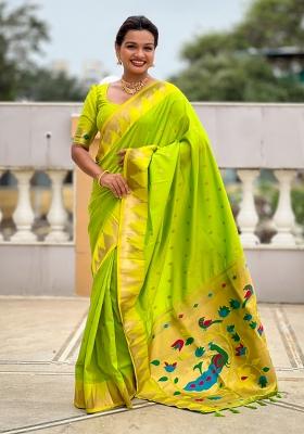 Parrot Green Jacquard Silk Saree Set