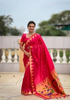 Pink Jacquard Silk Saree Set