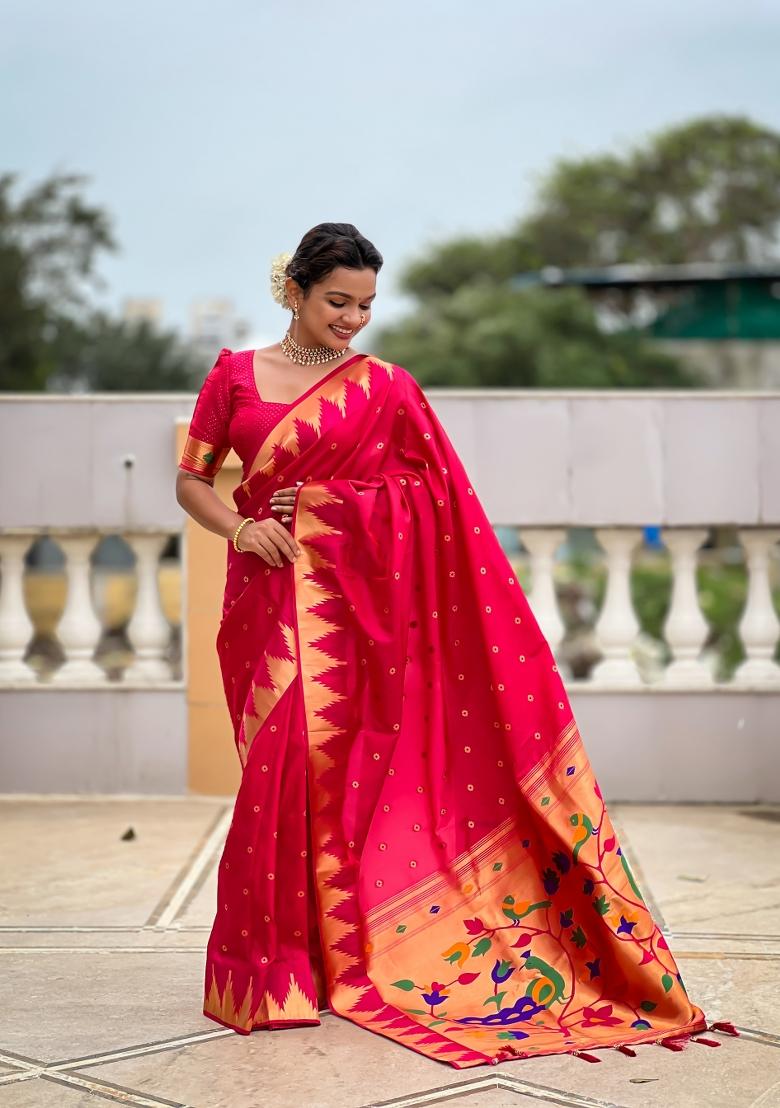 Pink Jacquard Silk Saree Set - Indya
