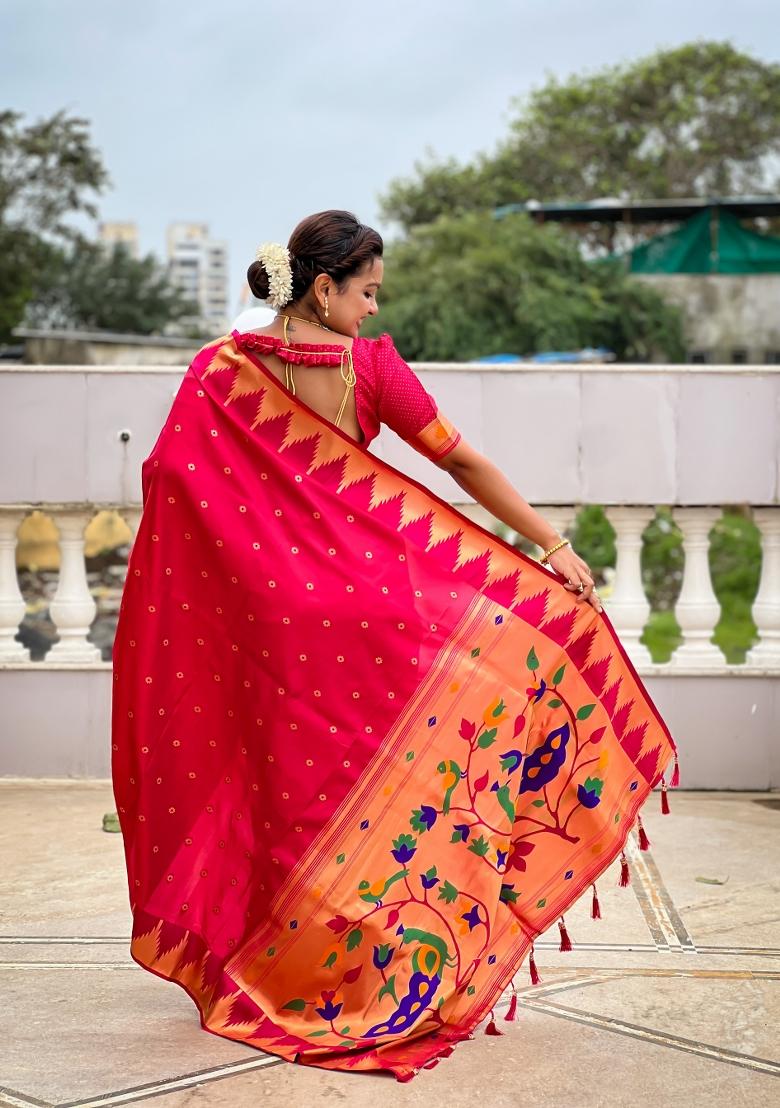 Pink Jacquard Silk Saree Set - Indya