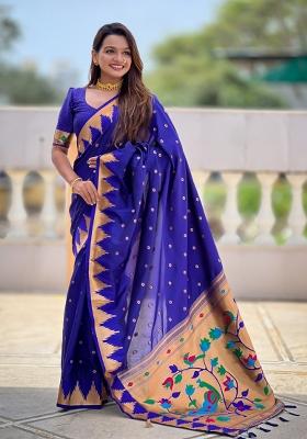 Royal Blue Jacquard Silk Saree Set