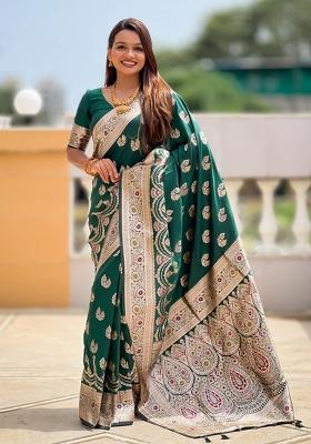 Green Jacquard Silk Saree Set