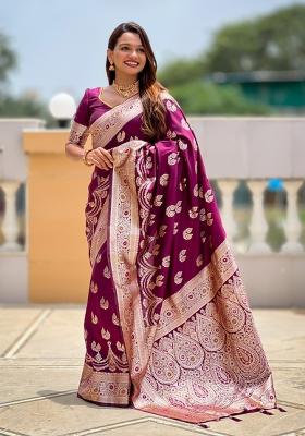 Magenta Jacquard Silk Saree Set