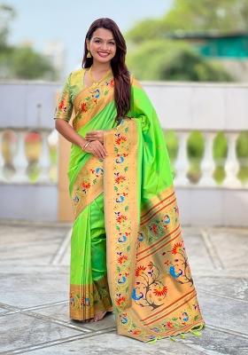 Parrot Green Jacquard Silk Saree Set