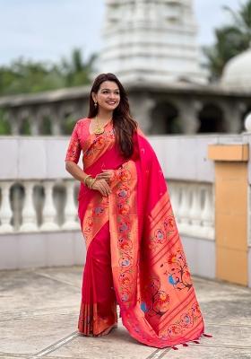 Pink Jacquard Silk Saree Set