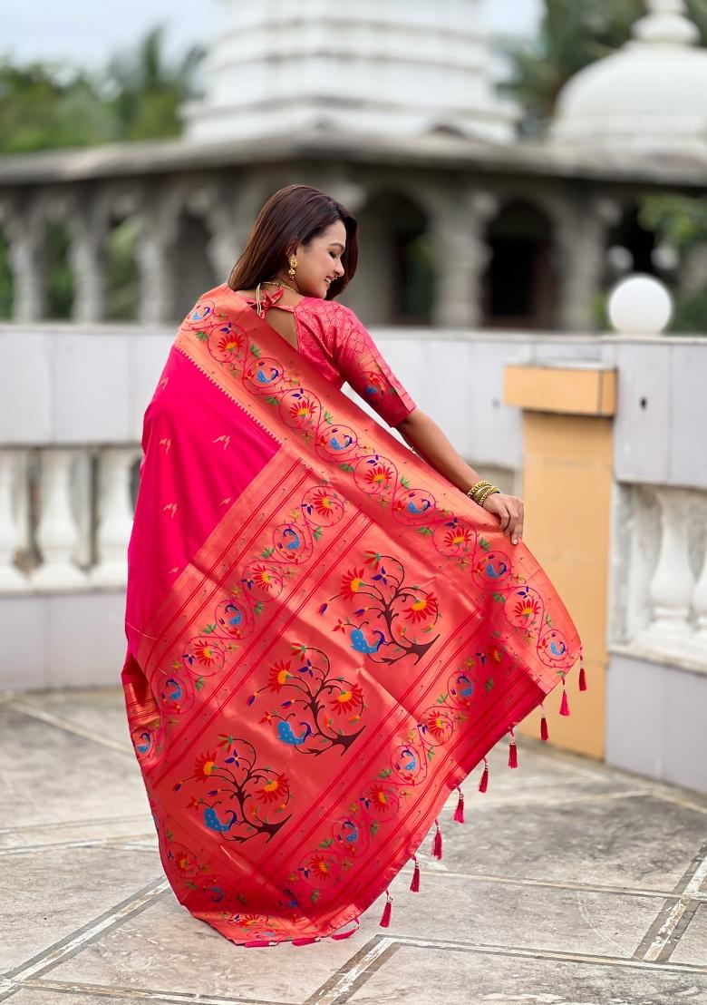 Pink Jacquard Silk Saree Set - Indya