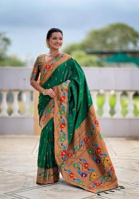 Green Jacquard Silk Saree Set