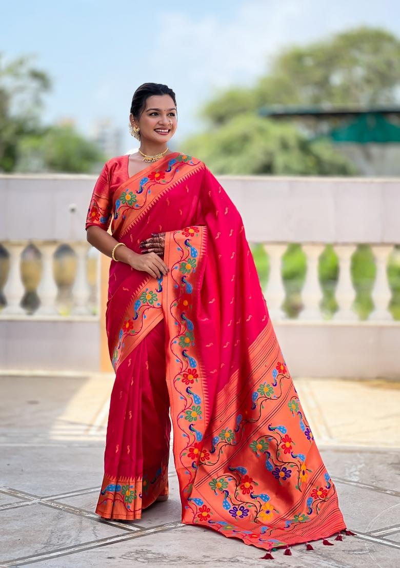Pink Jacquard Silk Saree Set - Indya