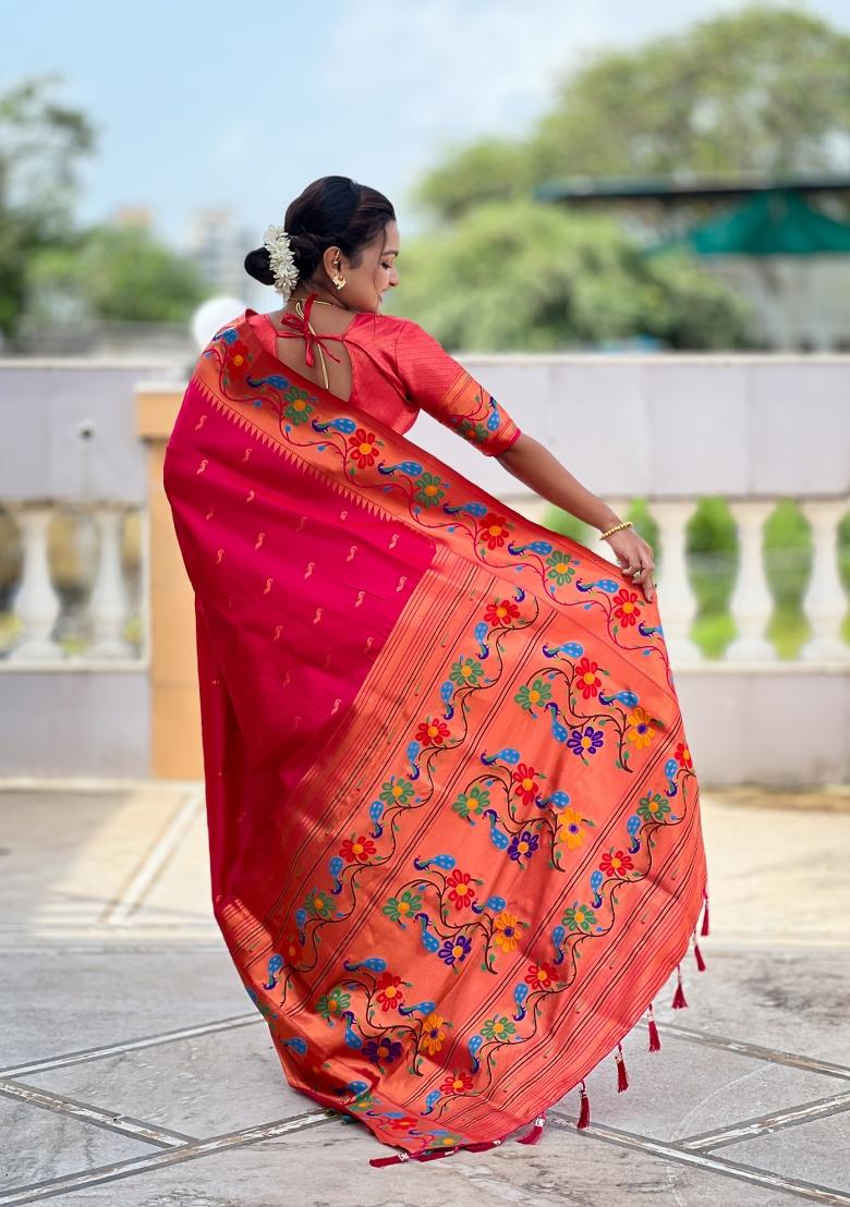 Pink Jacquard Silk Saree Set - Indya