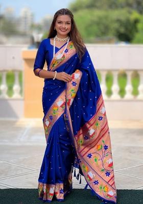 Royal Blue Jacquard Silk Saree Set