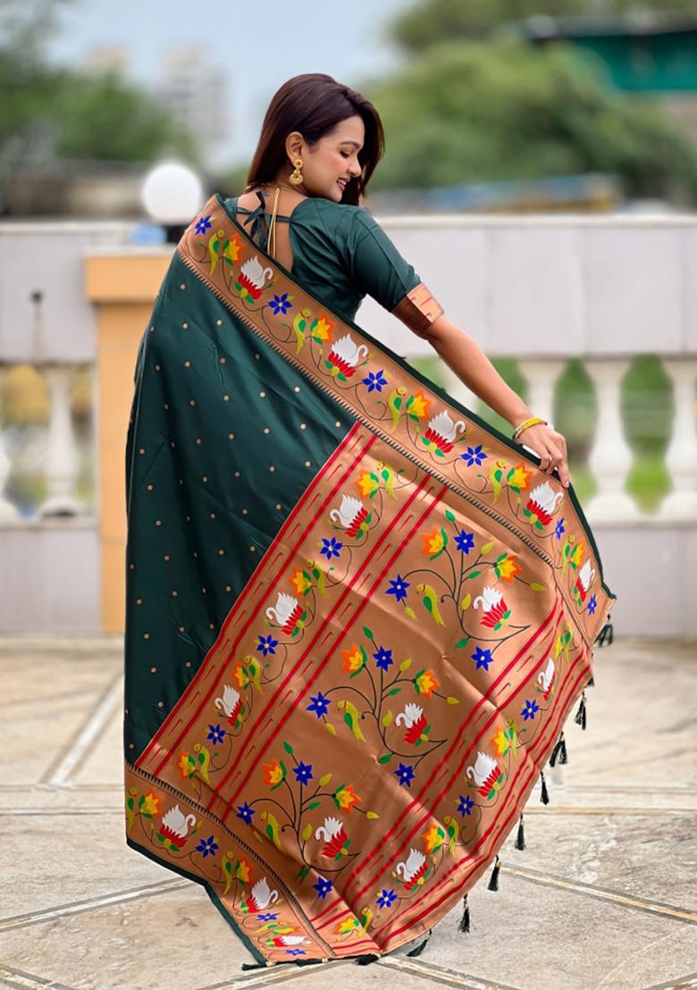 Green Jacquard Silk Saree Set - Indya