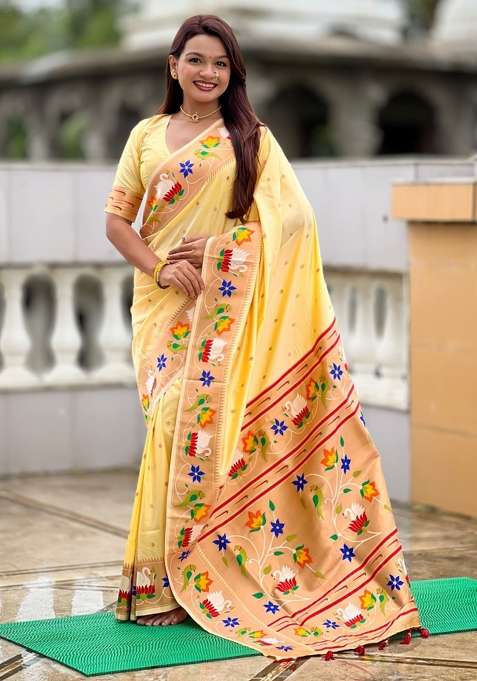 Cream Jacquard Silk Saree Set for Diwali and Festive Wear