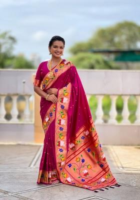 Magenta Jacquard Silk Saree Set