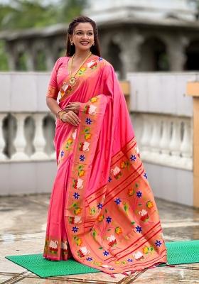 Pink Jacquard Silk Saree Set