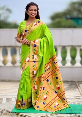 Parrot Green Jacquard Silk Saree Set