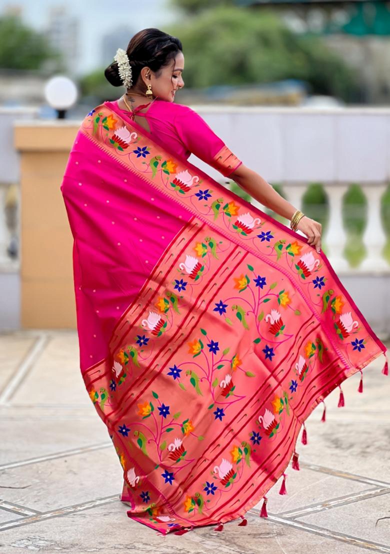 Pink Jacquard Silk Saree Set - Indya