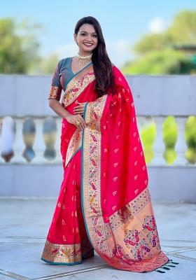 Pink Jacquard Silk Saree Set