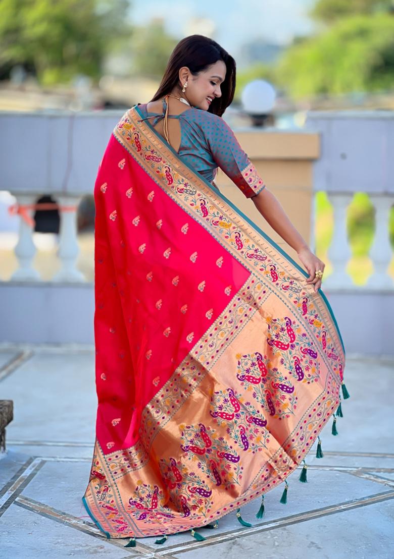 Pink Jacquard Silk Saree Set - Indya