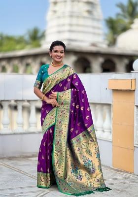 Magenta Jacquard Silk Saree Set