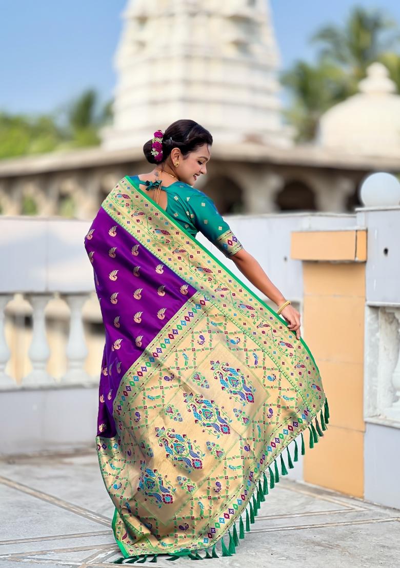 Magenta Jacquard Silk Saree Set - Indya