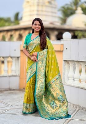 Parrot Green Jacquard Silk Saree Set