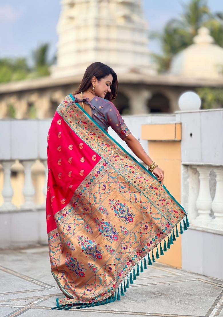 Pink Jacquard Silk Saree Set - Indya