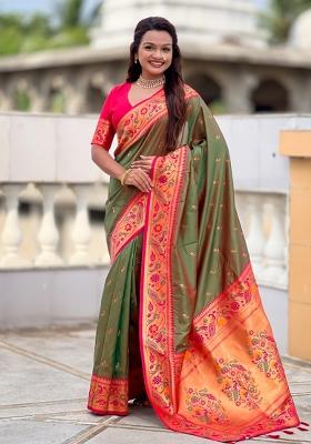 Green Jacquard Silk Saree Set
