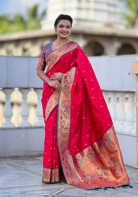 Pink Jacquard Silk Saree Set