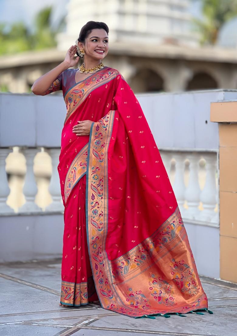 Pink Jacquard Silk Saree Set - Indya