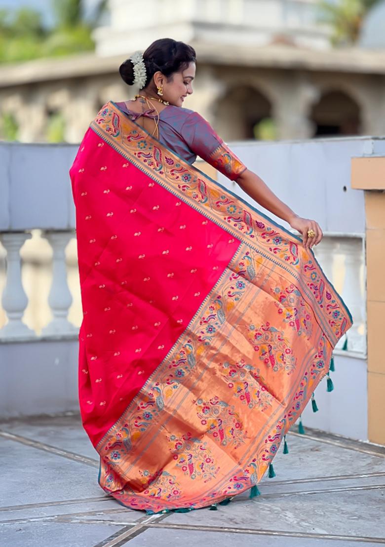 Pink Jacquard Silk Saree Set - Indya