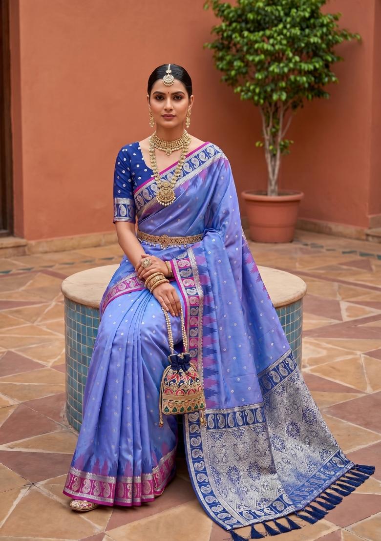 Lavender Woven Design Silk Saree Set - Indya