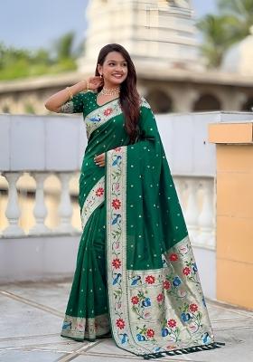 Green Jacquard Silk Saree Set