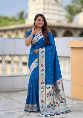 Sky Blue Jacquard Silk Saree Set