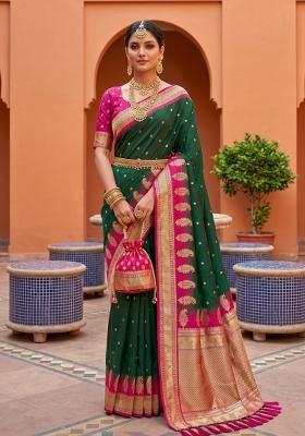 Green Jacquard Silk Saree Set