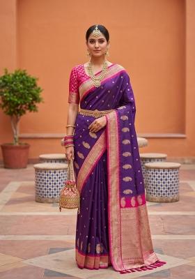 Purple Jacquard Silk Saree Set