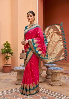 Pink Jacquard Silk Saree Set
