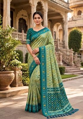 Pista Jacquard Silk Saree Set