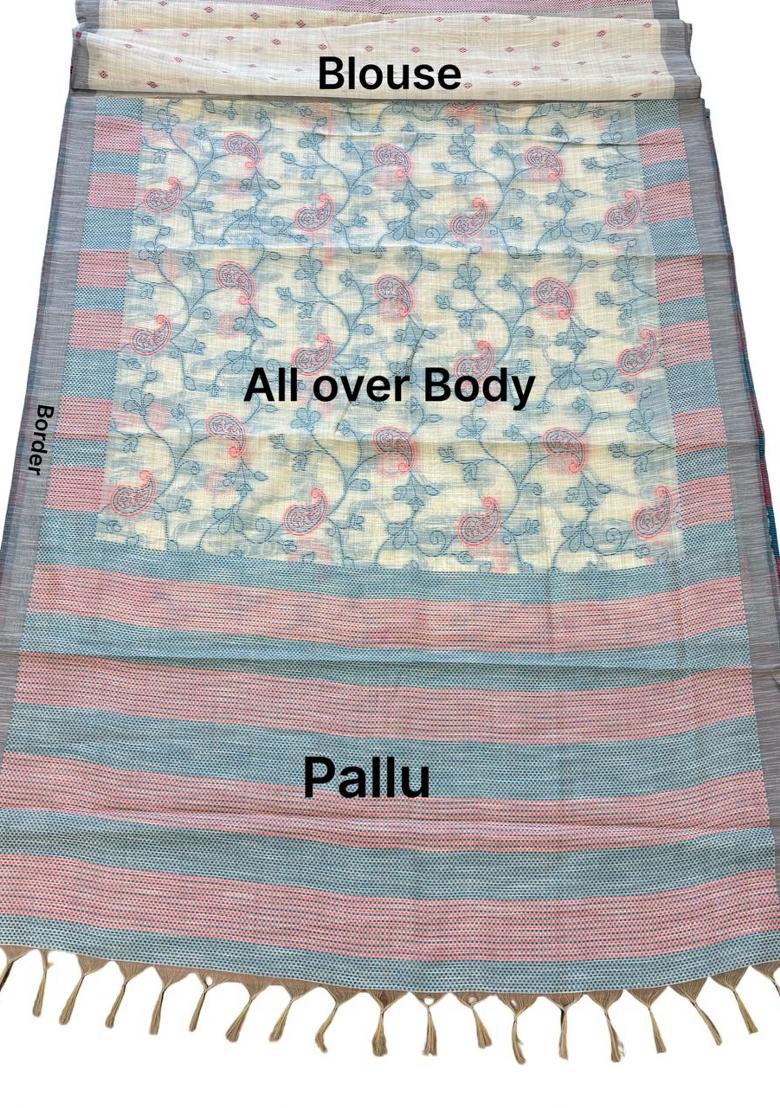 Sky Blue Woven Design Cotton Saree Set - Indya