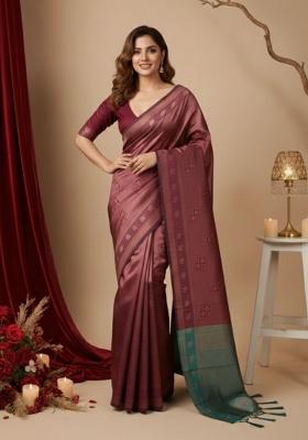 Maroon Jacquard Silk Saree Set