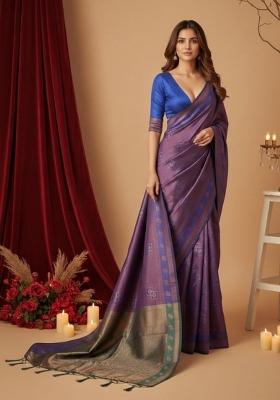 Purple Jacquard Silk Saree Set