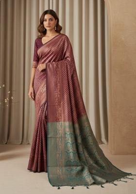 Brown Jacquard Silk Saree Set