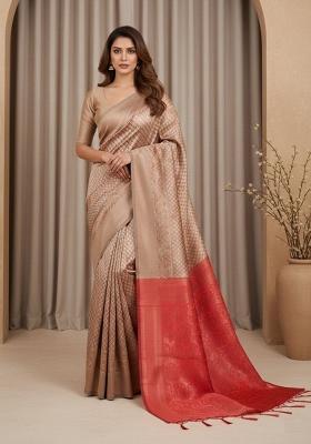 Copper Jacquard Silk Saree Set