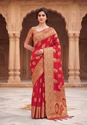 Red Zari Work Silk Saree Set